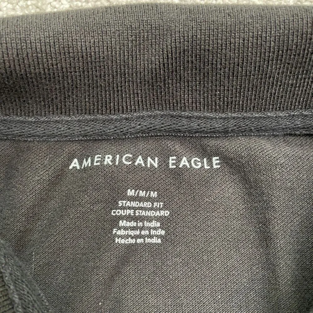 American Eagle Standard Fit Polo Shirt Mens Medium Balck Short Sleeve Cotton Top